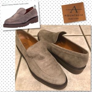 New Aquatalia Kelsey Metallic Suede Shimmers Upper Thick Rubber sole Loafer 11